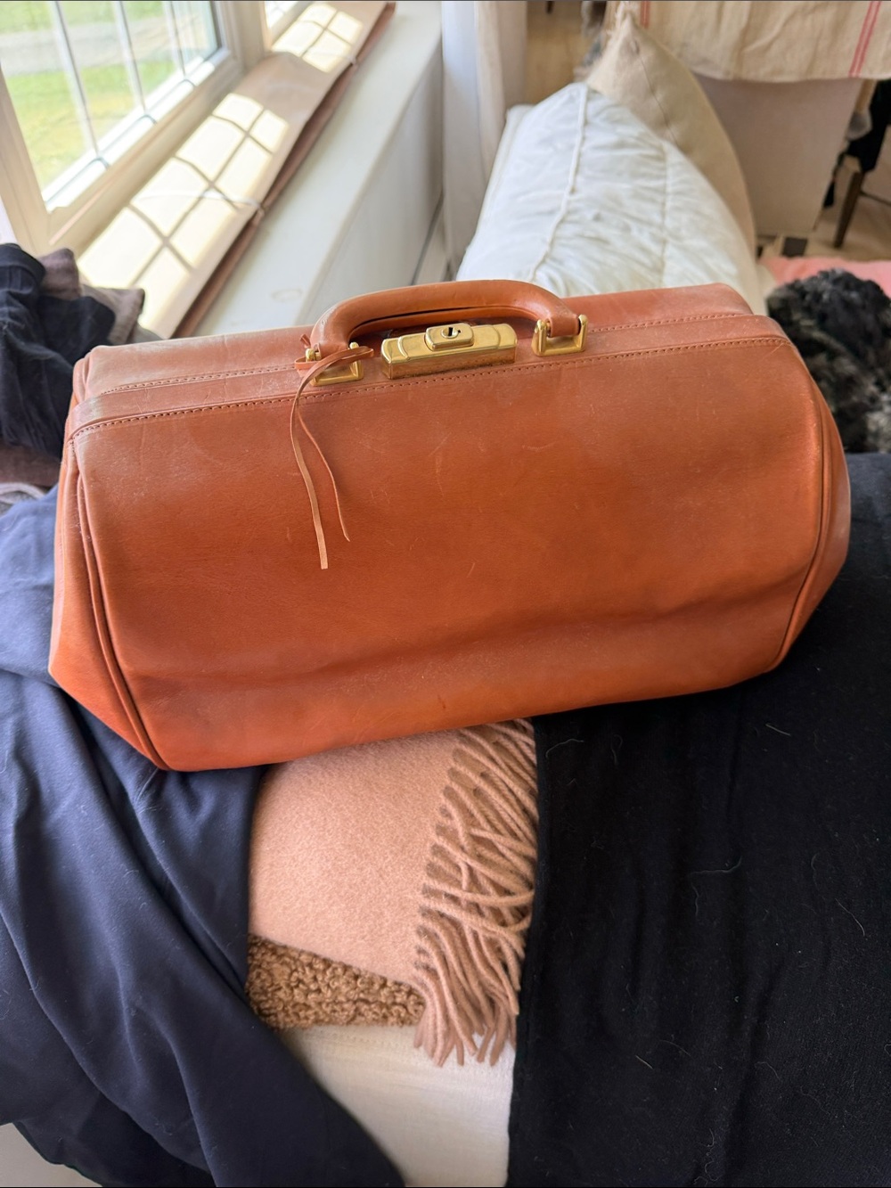 Sererella roschi leather  Doctors Bag in Burnt Orange with Gold Hardware Italy